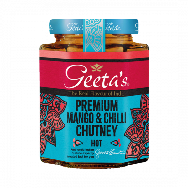 Geetas Premium Mango und Chilli Chutney Hot, 230g